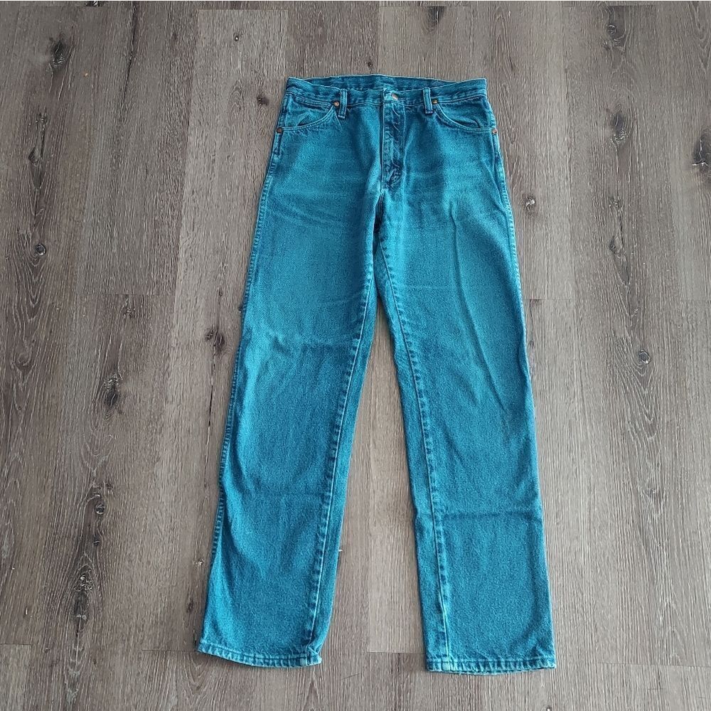 80s 90s Vintage Wrangler Teal Women’s Western Jeans Size 32×34 Made In USA